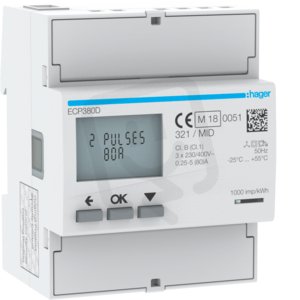 Digitální elektroměr 3F, 2Tar. přímé měř. do 80 A, s imp. výstupem, MID /EC350/