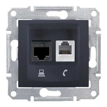 Sedna Zásuvka telefonní RJ11 a datová 1xRJ45 kat.5e UTP Graphite SCHNEIDER