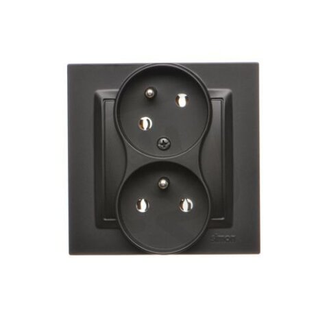 Zásuvka dvojnásobná s uzemněním, 16A, 250V~, černá matná KONTAKT SIMON CGZ2TS/49