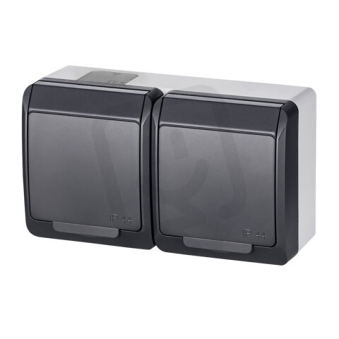 GALATEA IP44 Zásuvka 2x 2P+PE SCHUKO 2-nás. vodorovná (antracit) FAMATEL 5325-07
