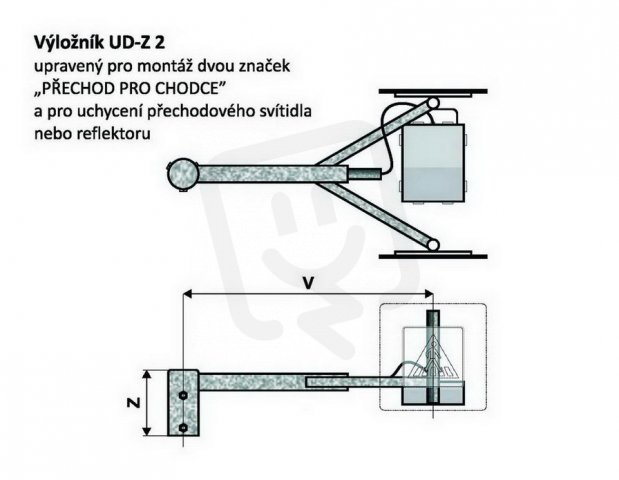 UD Z 2 2500 výložník rovný, pro přisvícení přechodů-příprava pro značky