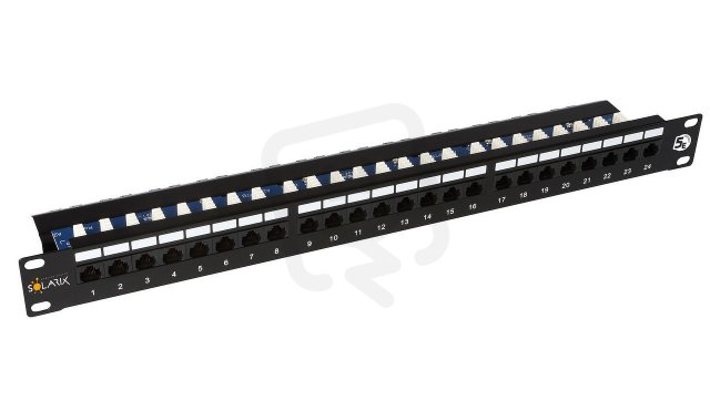 19" Patch panel 24 x RJ45 CAT5E UTP s vyvaz. lištou černý 1U SOLARIX 24000141