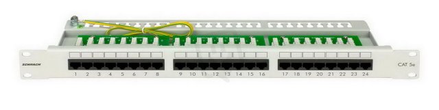 19''patchpanel kompaktní,24xRJ-45 nestíněný Cat.5e,1U,RAL7035 SCHRACK HSERU245GF