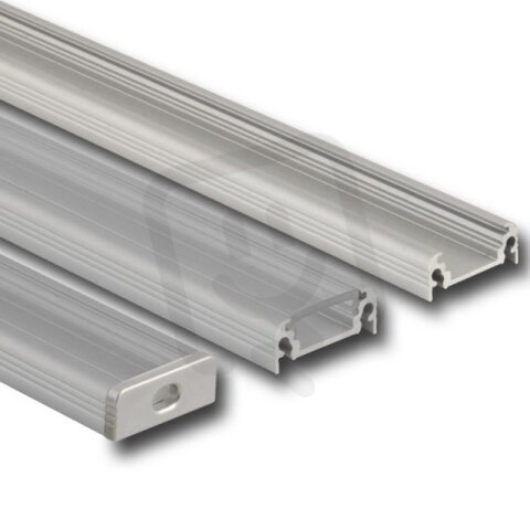 Přisazený hliníkový profil PU, 20x8 mm, čirý difuz., 3 m MCLED ML-761.020.02.3