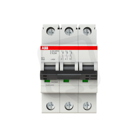 ABB S203MTR-Z0,5, třípólový jistič, 0,5A, Z, 10kA, určeno pro drážní aplikace