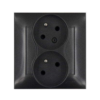 Zásuvka dvojnásobná s uzemněním, pootočená 16A, 250V, antracit mat