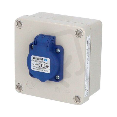 Krabice 3061 IP54 1x230V s ochr. kolíkem 112x112x64mm hladké boky FAMATEL 3061