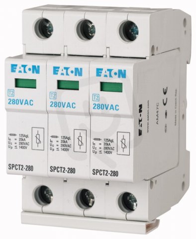 Eaton 167595 Svodič přepětí třídy T2 (II,C),modulový,3pól,Un=280V