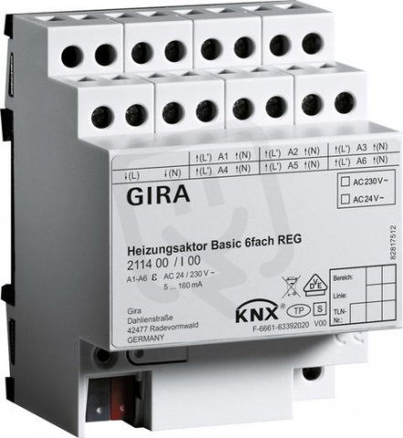 Ovladač topení Basic 6x KNX p.na l. DIN GIRA 211400