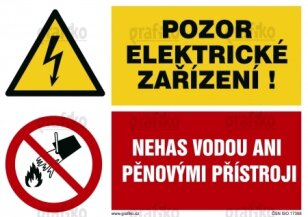 Grafiko 3.8210.SA Nálepka Pozor el.zař.+Nehas vodou 52x74