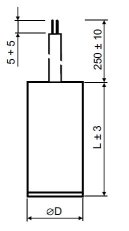 Mot.kondenzátor 2uF kabel 2x0,75,250mm