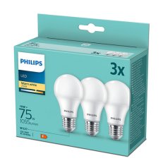 Philips LED žárovka sada 3ks 75W A60 E27 WW FR ND 3PF/6
