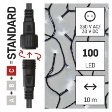 Standard LED spojovací vánoční řetěz, 10 m, venkovní i vnitřní, studená bílá
