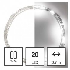 LED vánoční nano řetěz, 1,9 m, 2x AA, vnitřní, studená bílá, časovač
