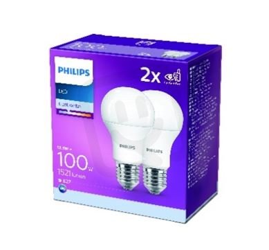 Philips LED žárovka sada 2ks 12-100W E27 1521lm A60 4000K