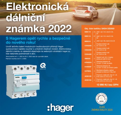 Sada DZ2022 bezšroubových přístrojů Hager + voucher na dálniční známku
